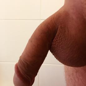Freshly shaved hanging cock with foreskin back after wanking off hard while getting it smooth - Rate My Wand