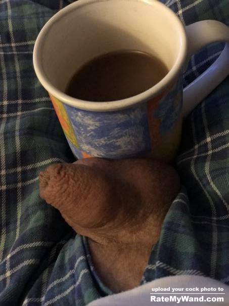 Cock at its smallest at the moment.. trying to warm my balls with my tea :) - Rate My Wand